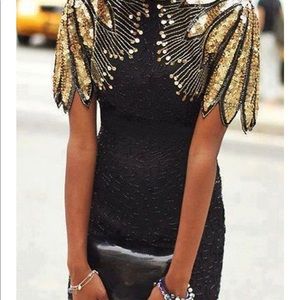 Sequin Mini Dress, feather shoulders